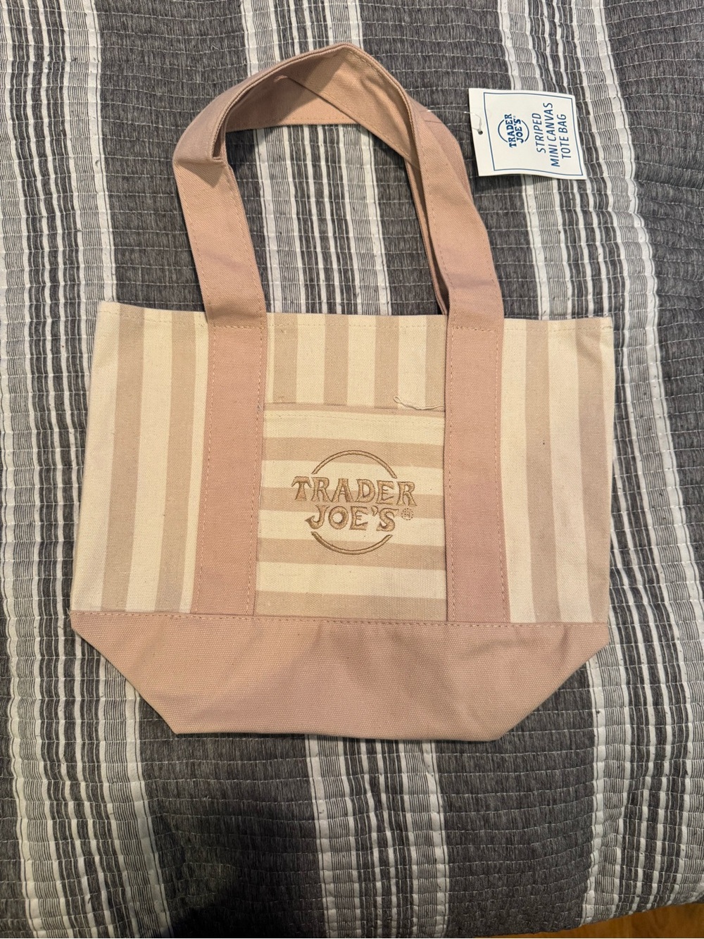 New Trader Joe’s Striped Beige Mini Tote Bag *FAST SHIPPING*